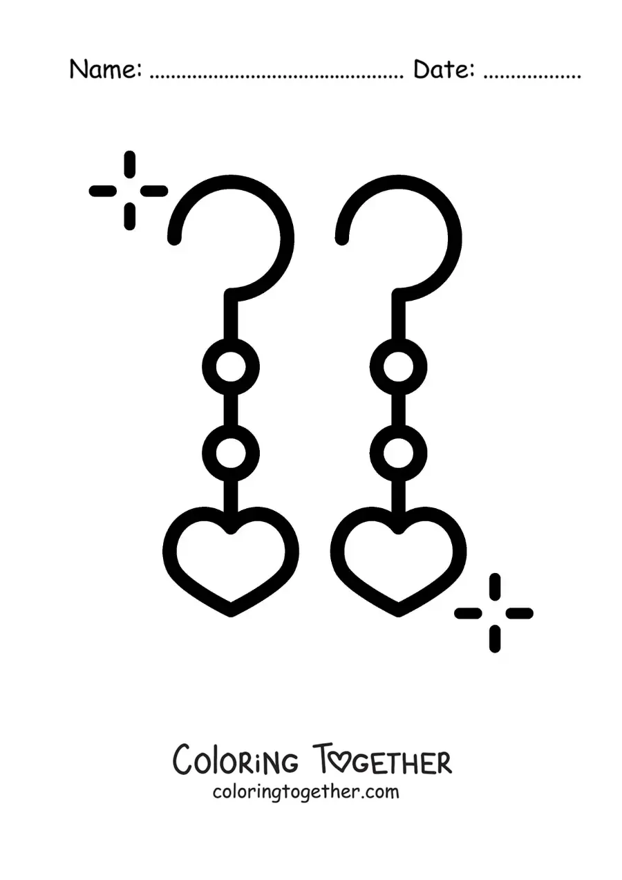 Coloring page of heart earrings