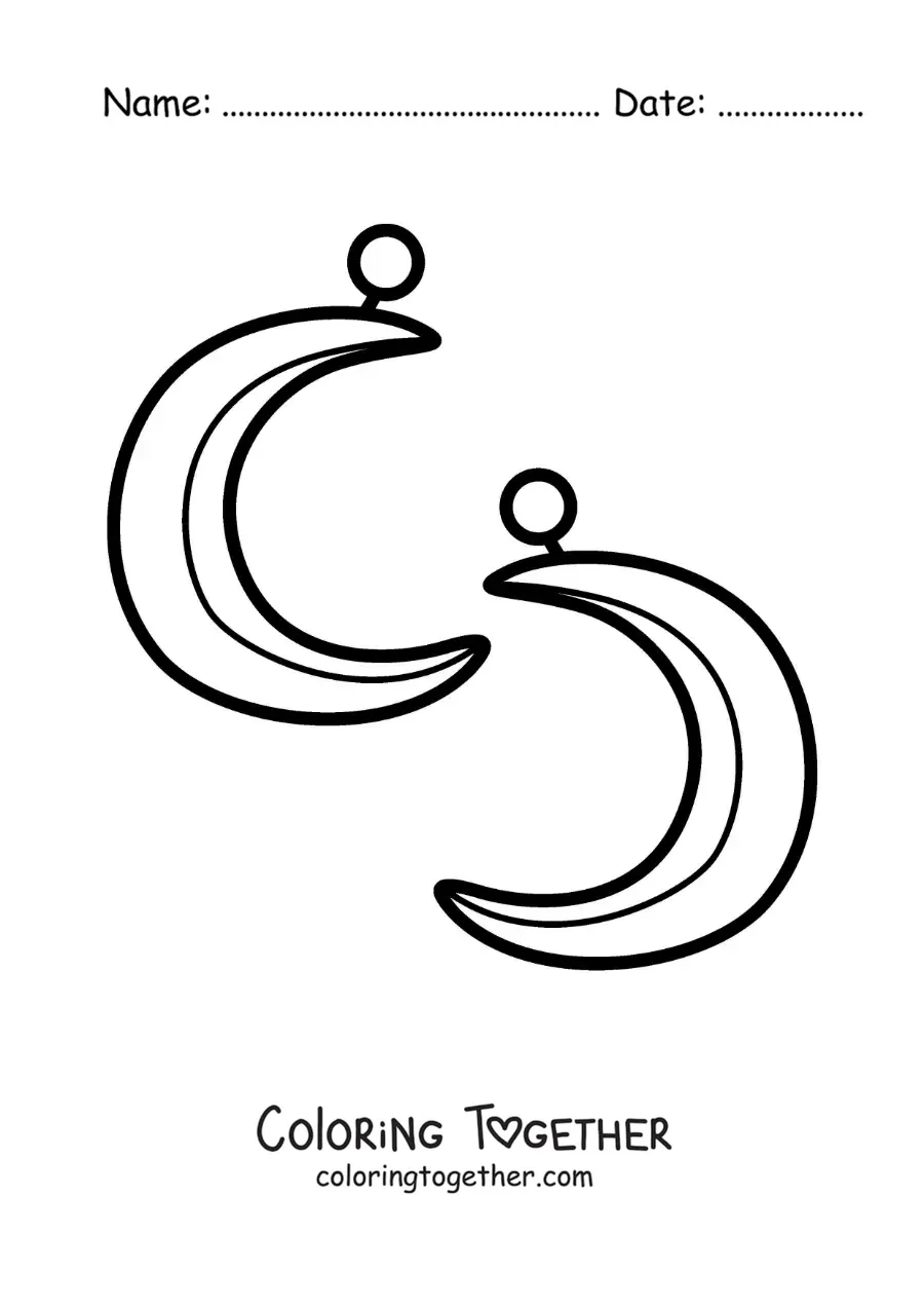 Coloring page of moon earrings