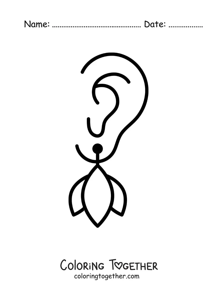 Coloring page of an ear with an earring