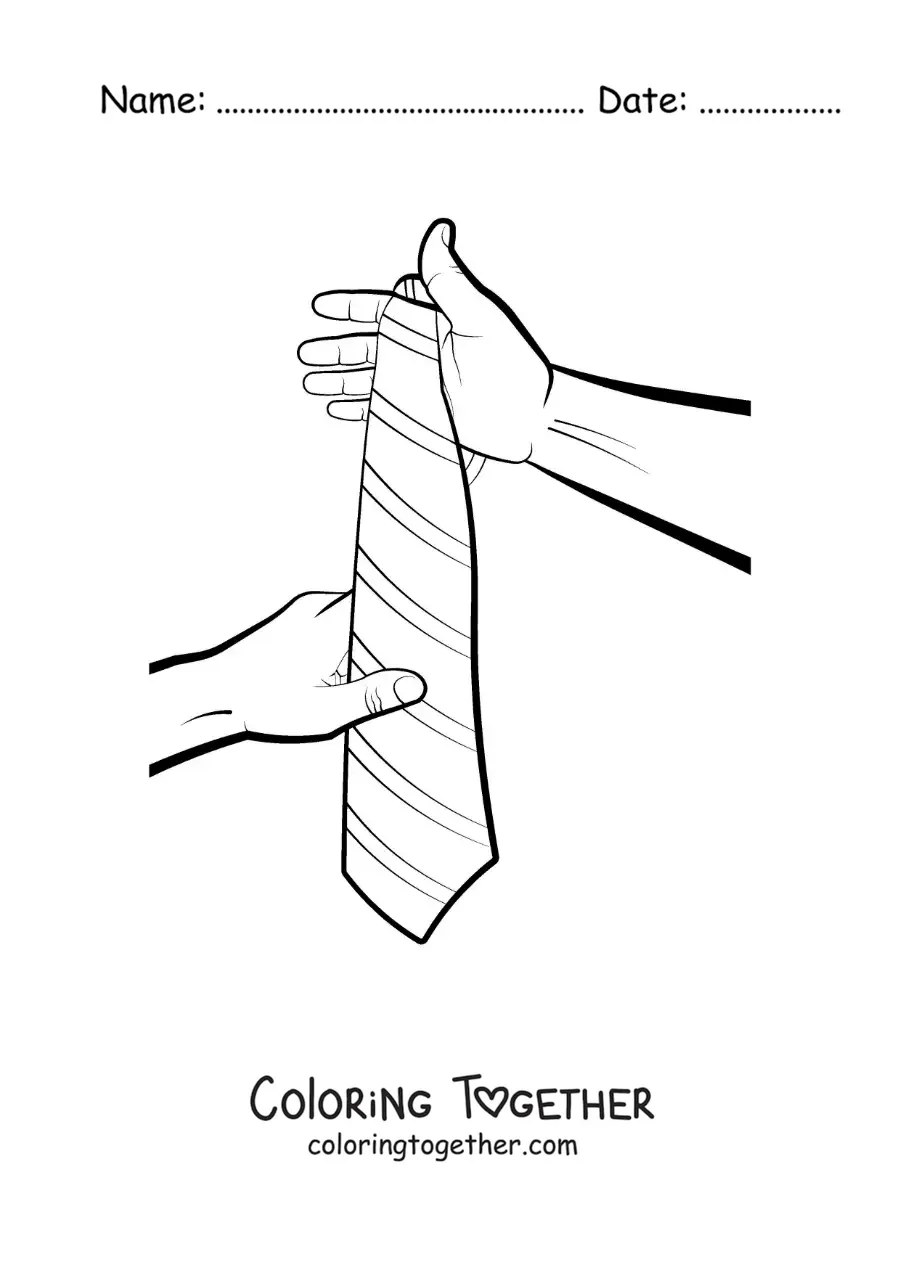 Coloring page of two hands holding a tie