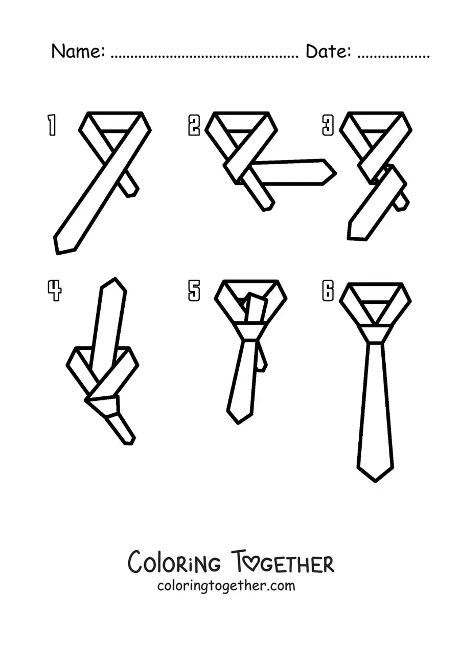 Coloring page of the steps to tie a necktie knot