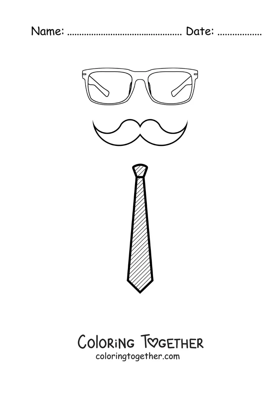 Coloring page of a tie and mustache