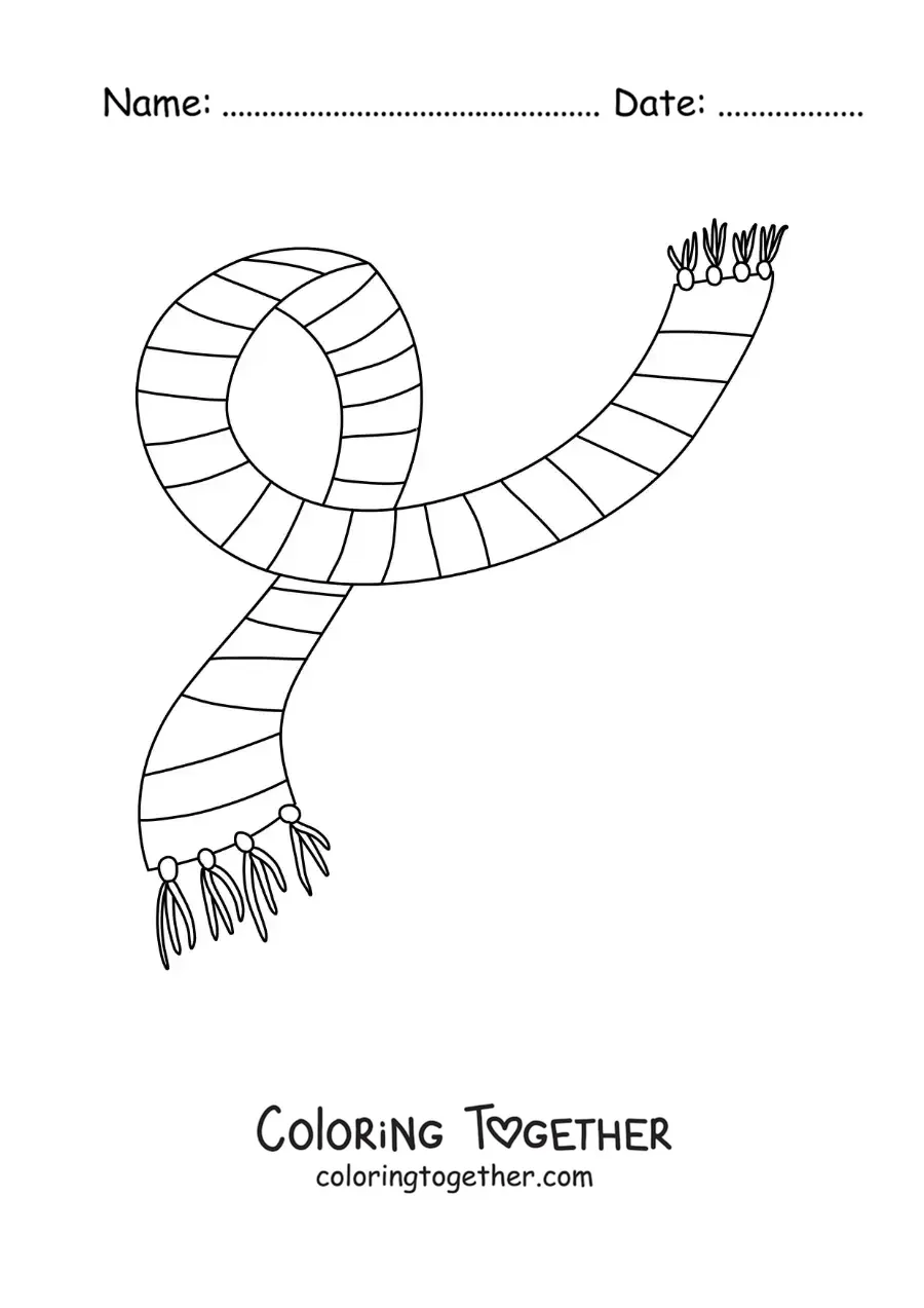 Coloring page of a striped kids scarf