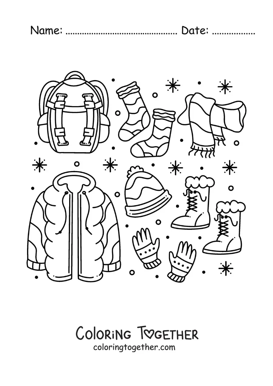 Coloring page of a scarf with a coat for the snow