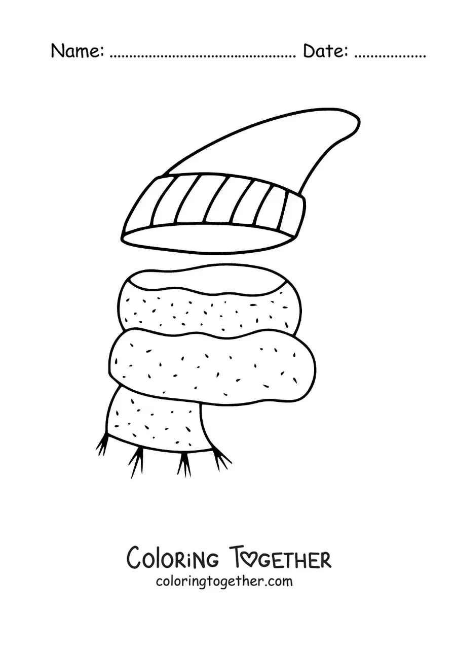 Coloring page of a scarf and hat