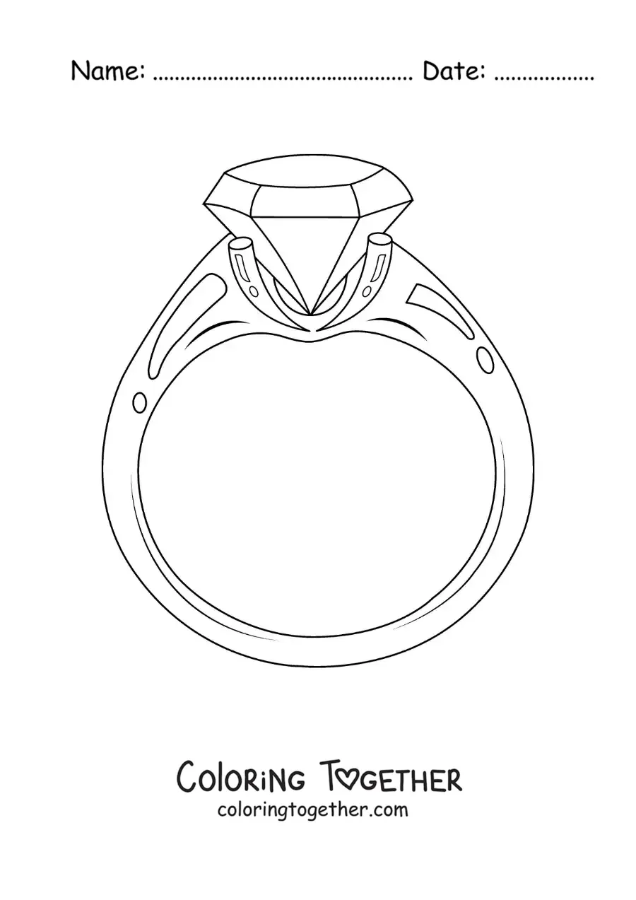 Coloring page of a ring with a diamond