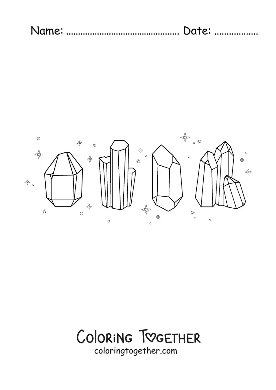 Coloring page of beautiful crystals