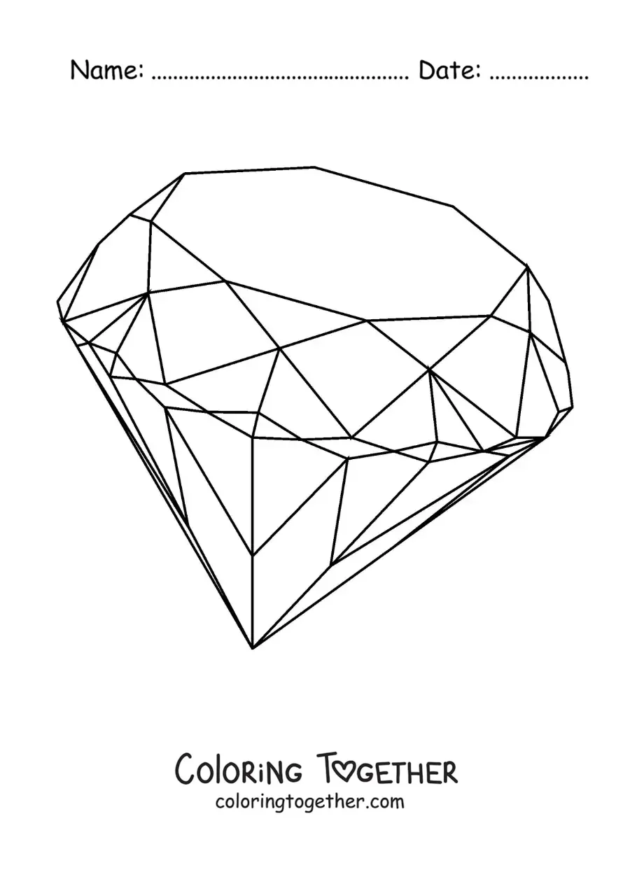 Coloring page of a realistic diamond