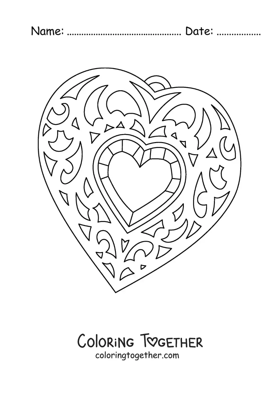 Coloring page of a jewel with a heart-shaped crystal