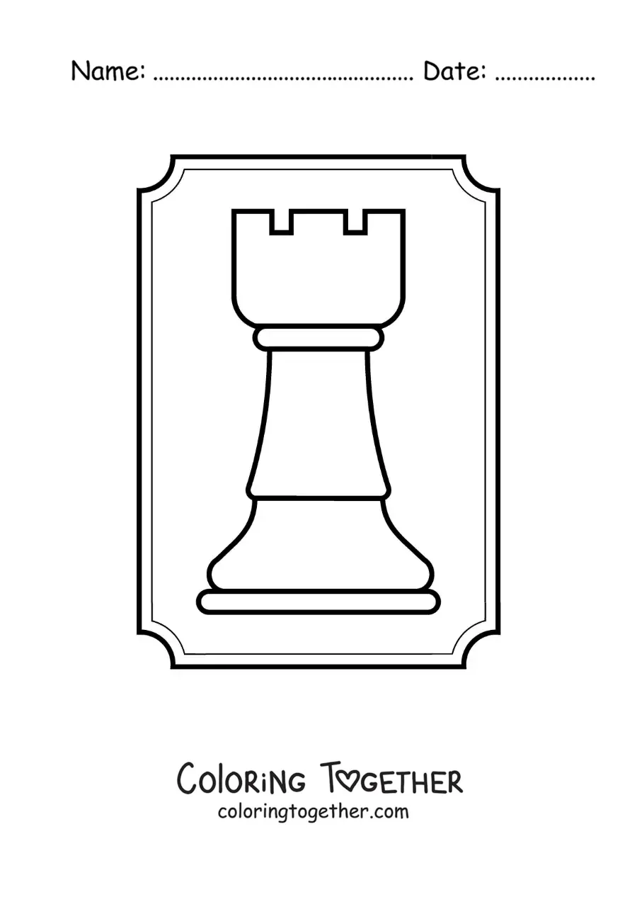 Coloring page of a chess rook piece