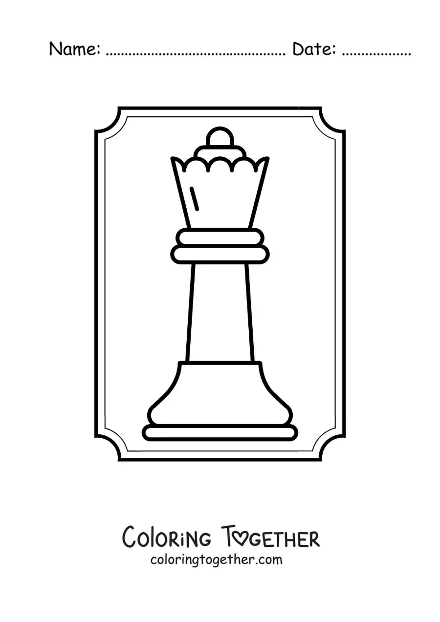 Coloring page of a chess queen piece