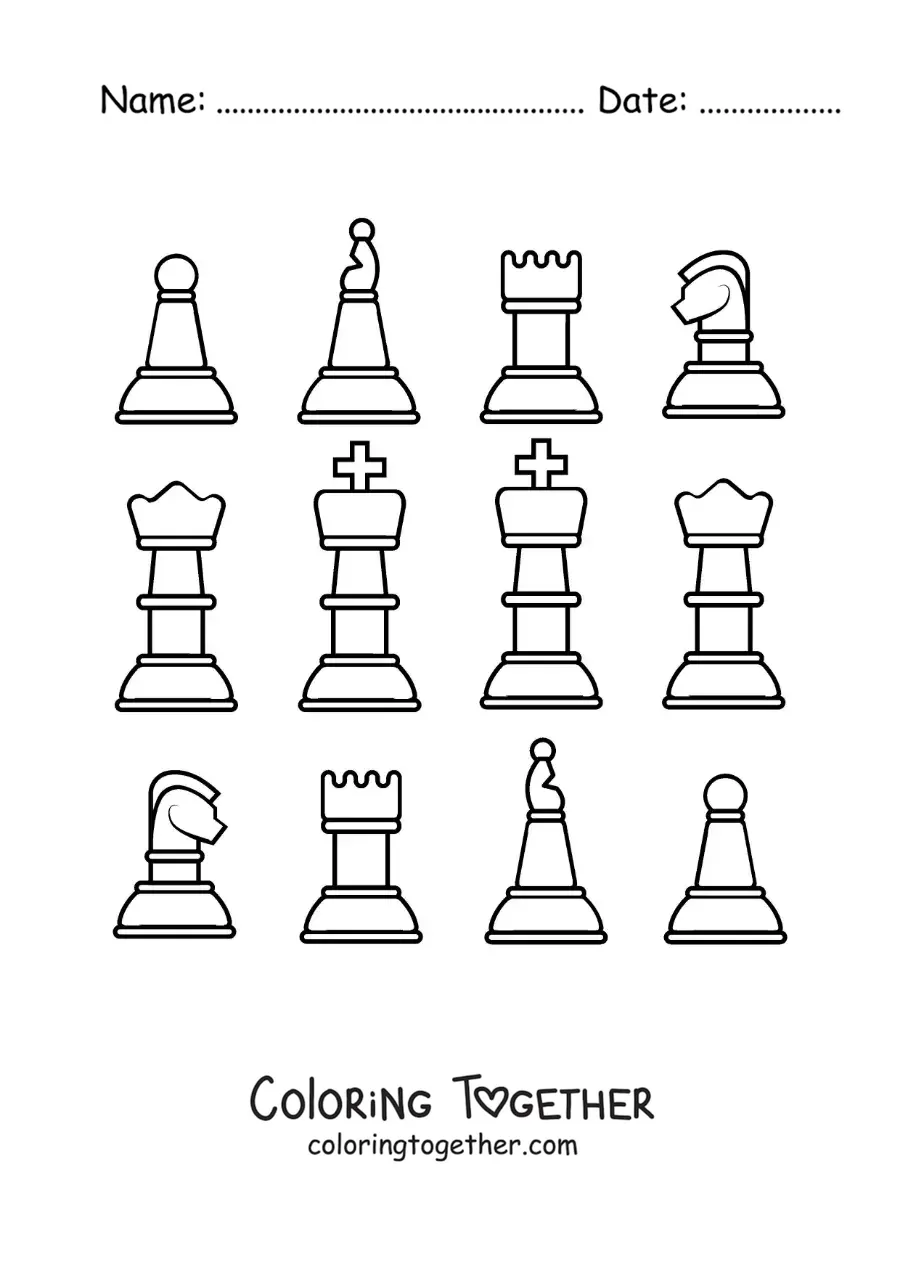 Coloring page of chess pieces