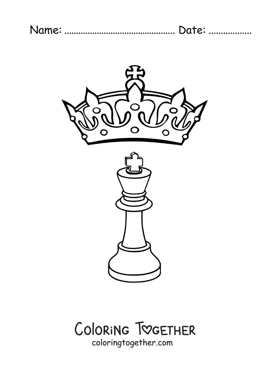 Coloring page of a chess queen piece and a crown