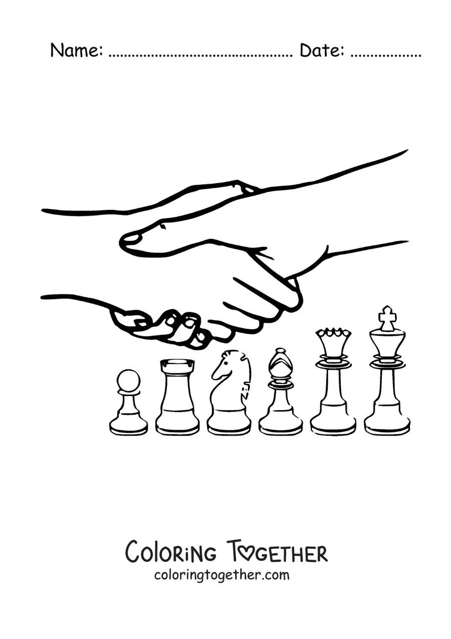 Coloring page of chess players shaking hands