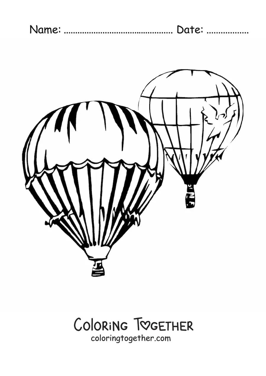 Coloring page of two hot air balloons floating