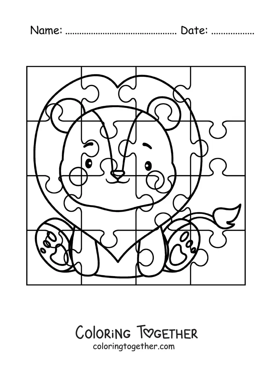 Coloring page of a cut-out puzzle of a cartoon lion