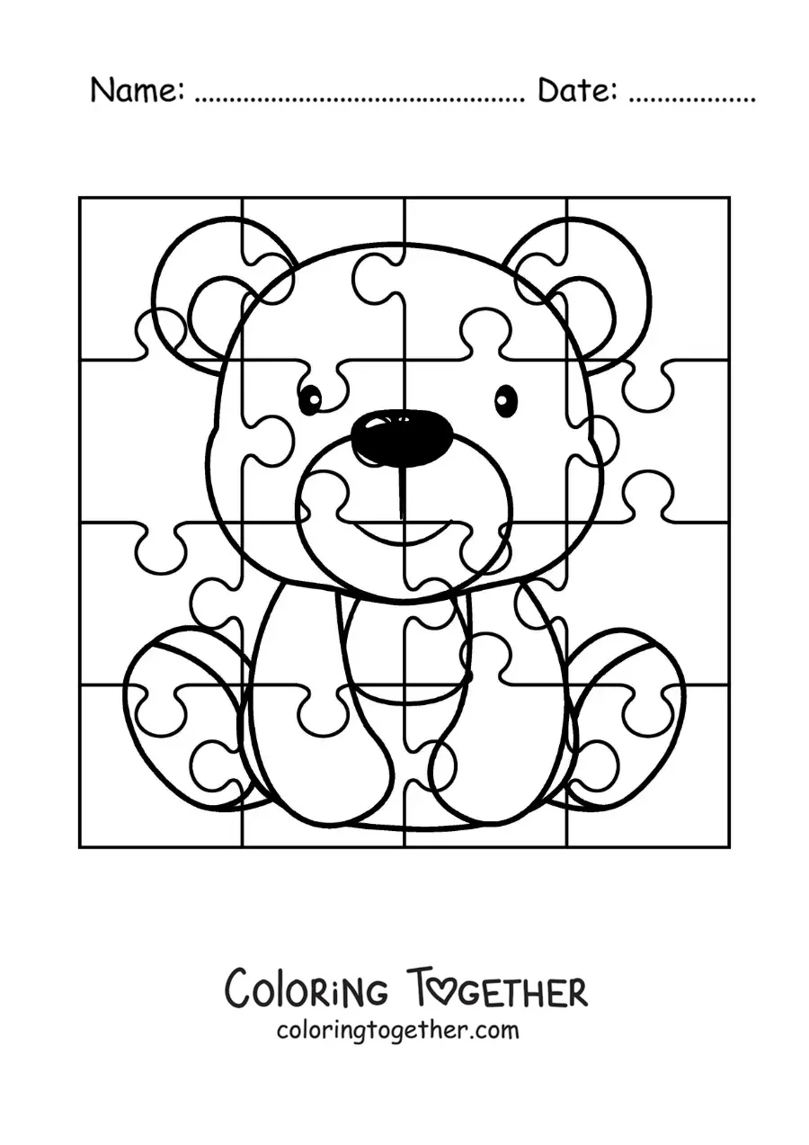Coloring page of a cut-out puzzle of a cartoon bear