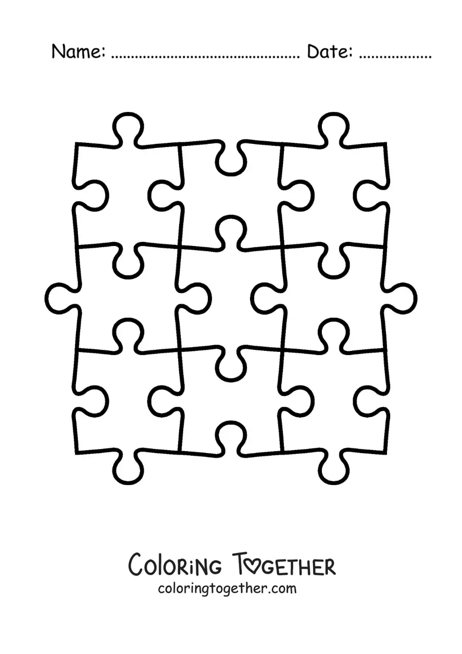 Coloring page of cut-out puzzle pieces