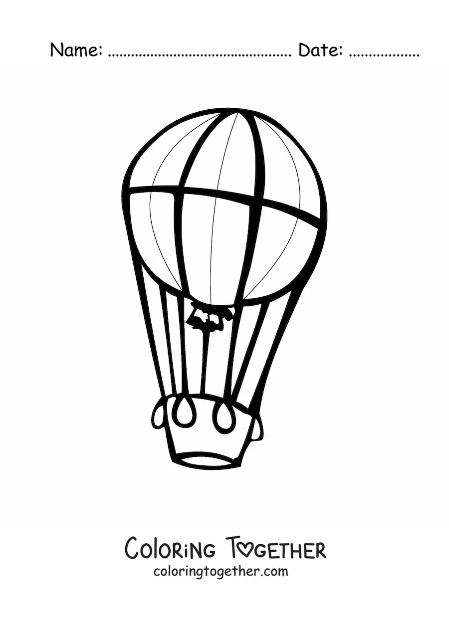 Coloring page of a hot air balloon in flight