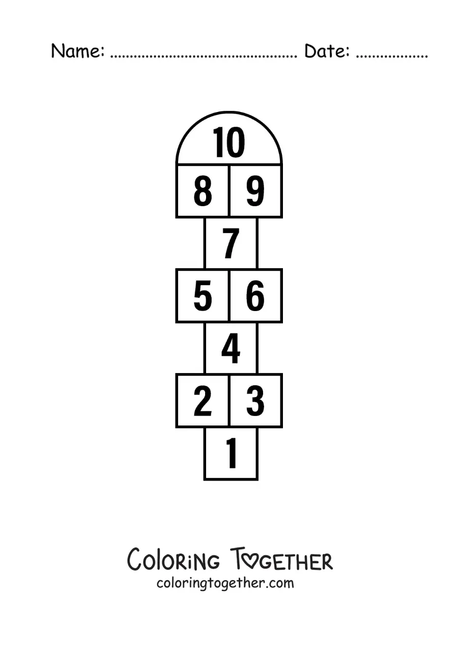 Coloring page of a hopscotch game