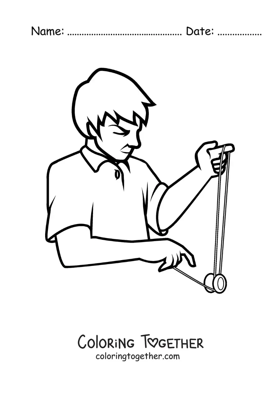 Coloring page of a boy playing with a yo-yo