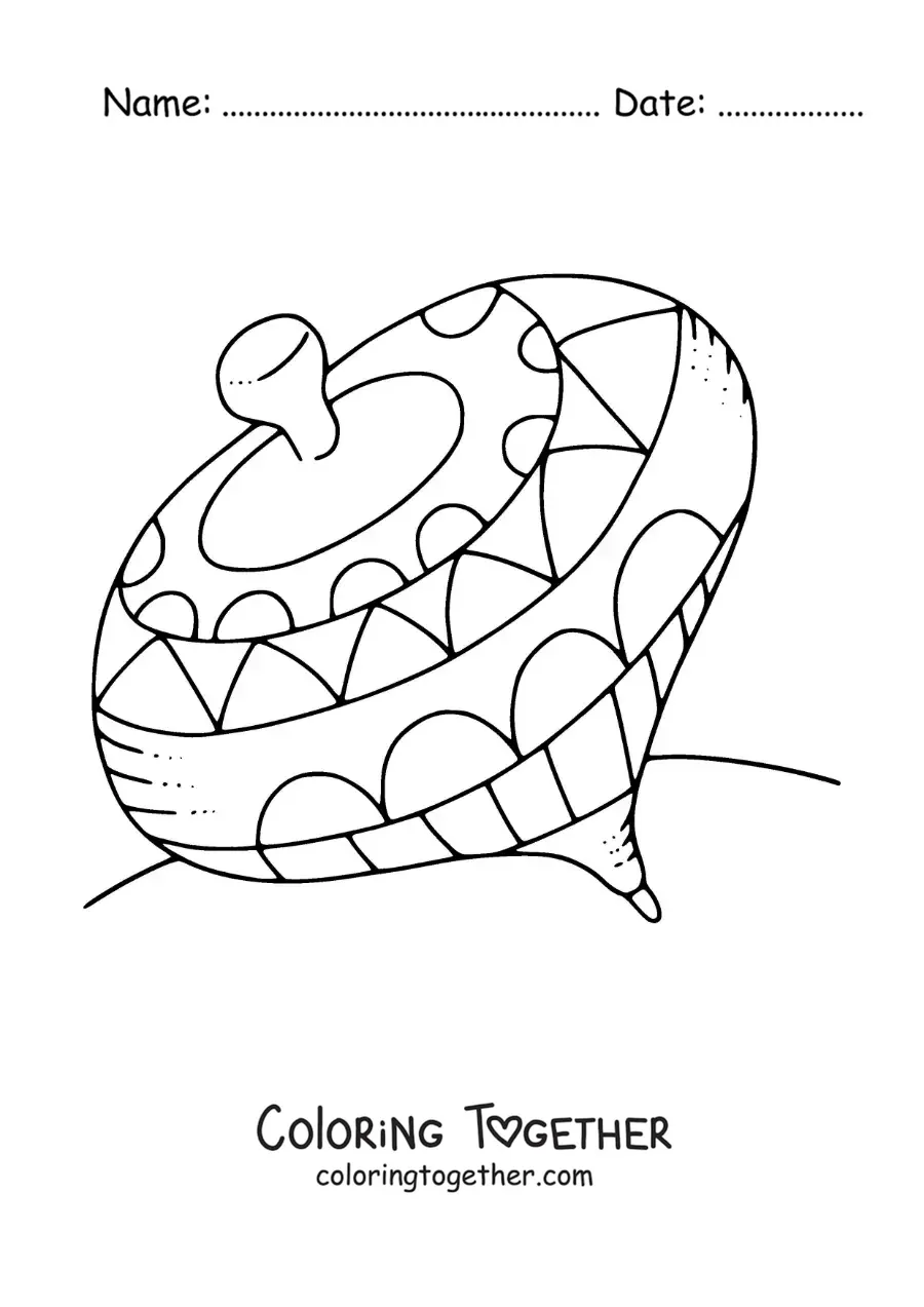 Coloring page of a spinning top in motion