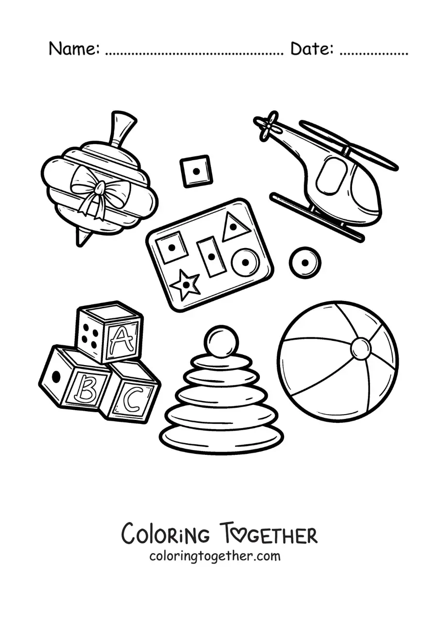 Coloring page of traditional toys