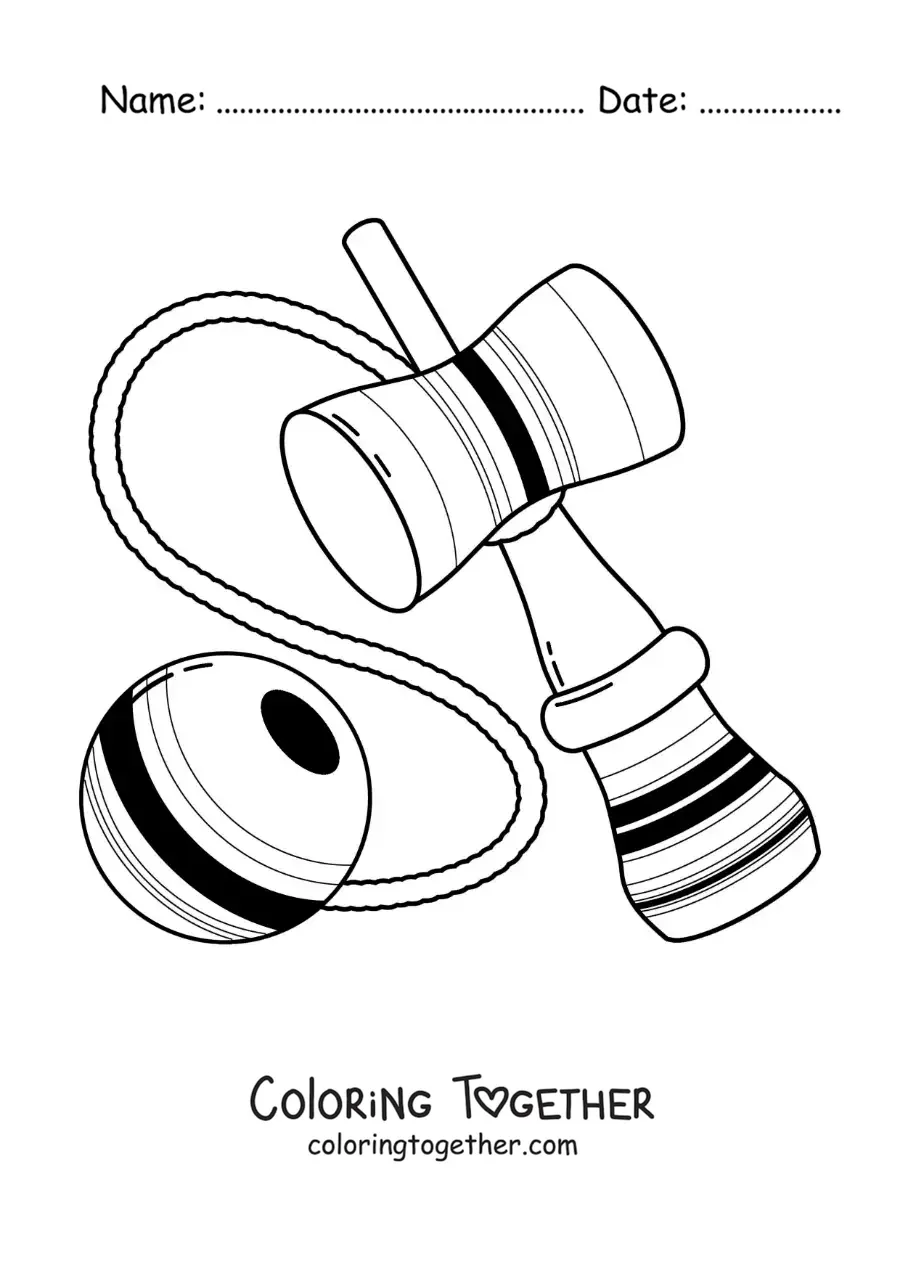 Coloring page of a Japanese kendama