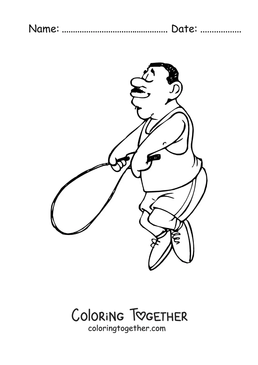 Coloring page of a cartoon of a man jumping rope