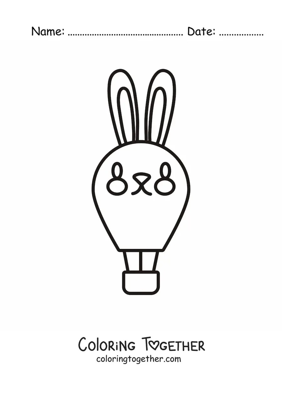 Coloring page of a kawaii rabbit-shaped hot air balloon