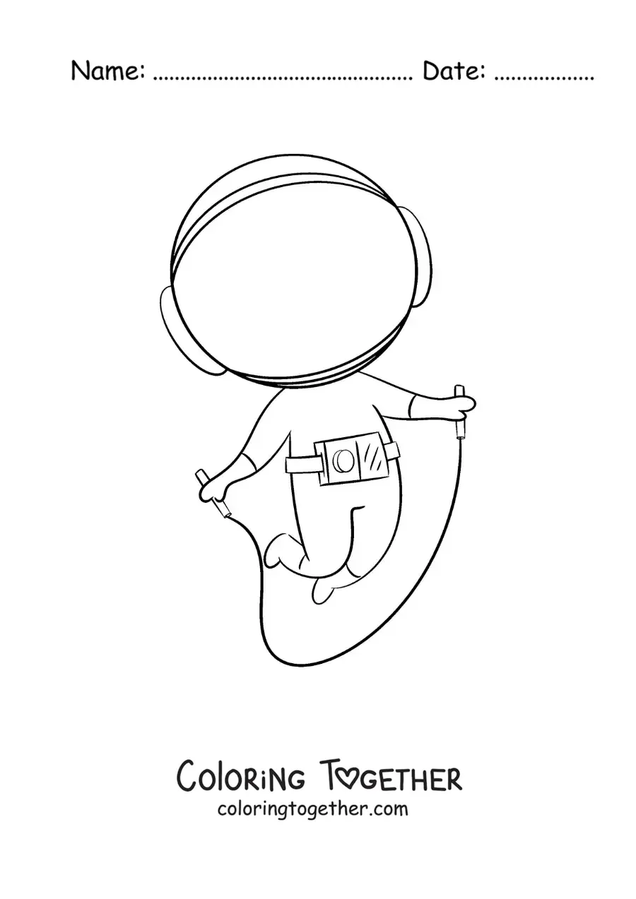Coloring page of an astronaut jumping rope