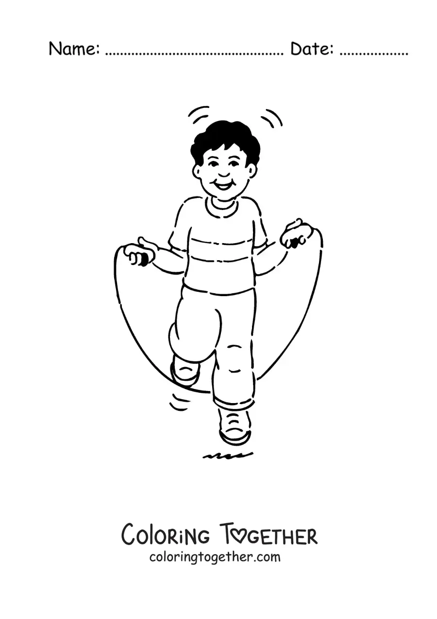 Coloring page of a boy jumping rope