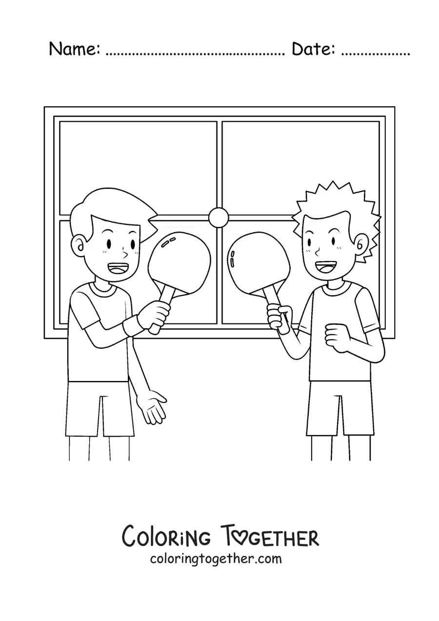 Coloring page of two boys playing ping pong