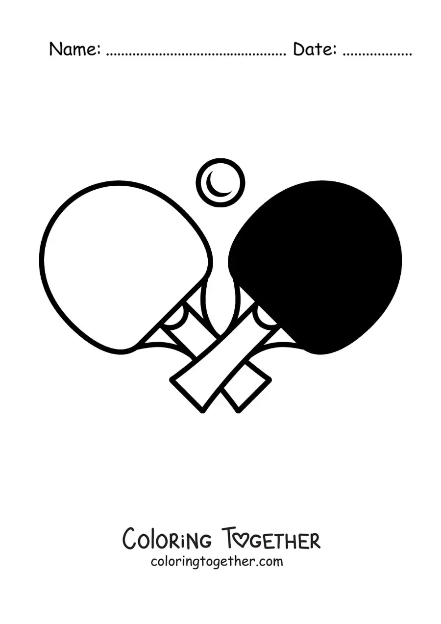 Coloring page of a table tennis ball and rackets