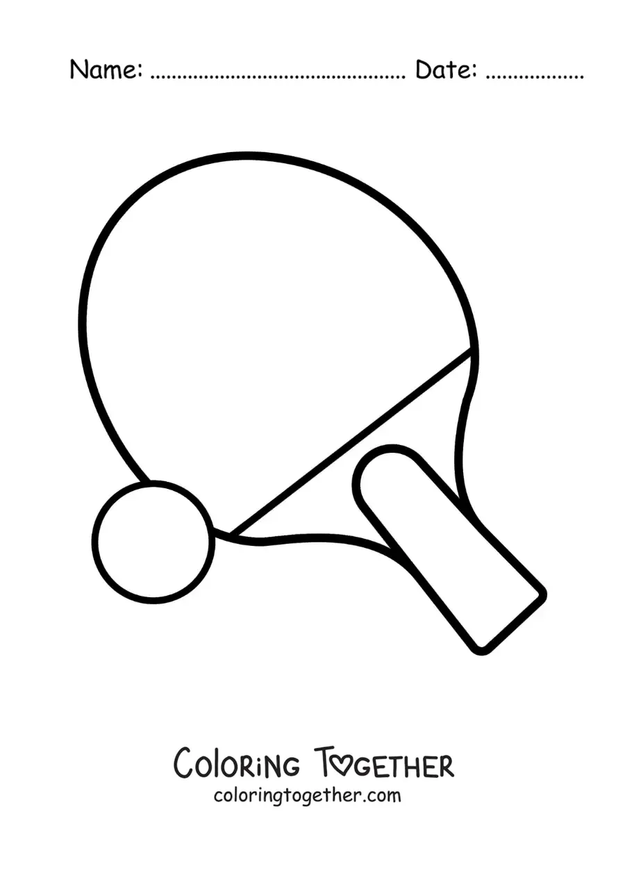 Coloring page of a table tennis paddle and ball