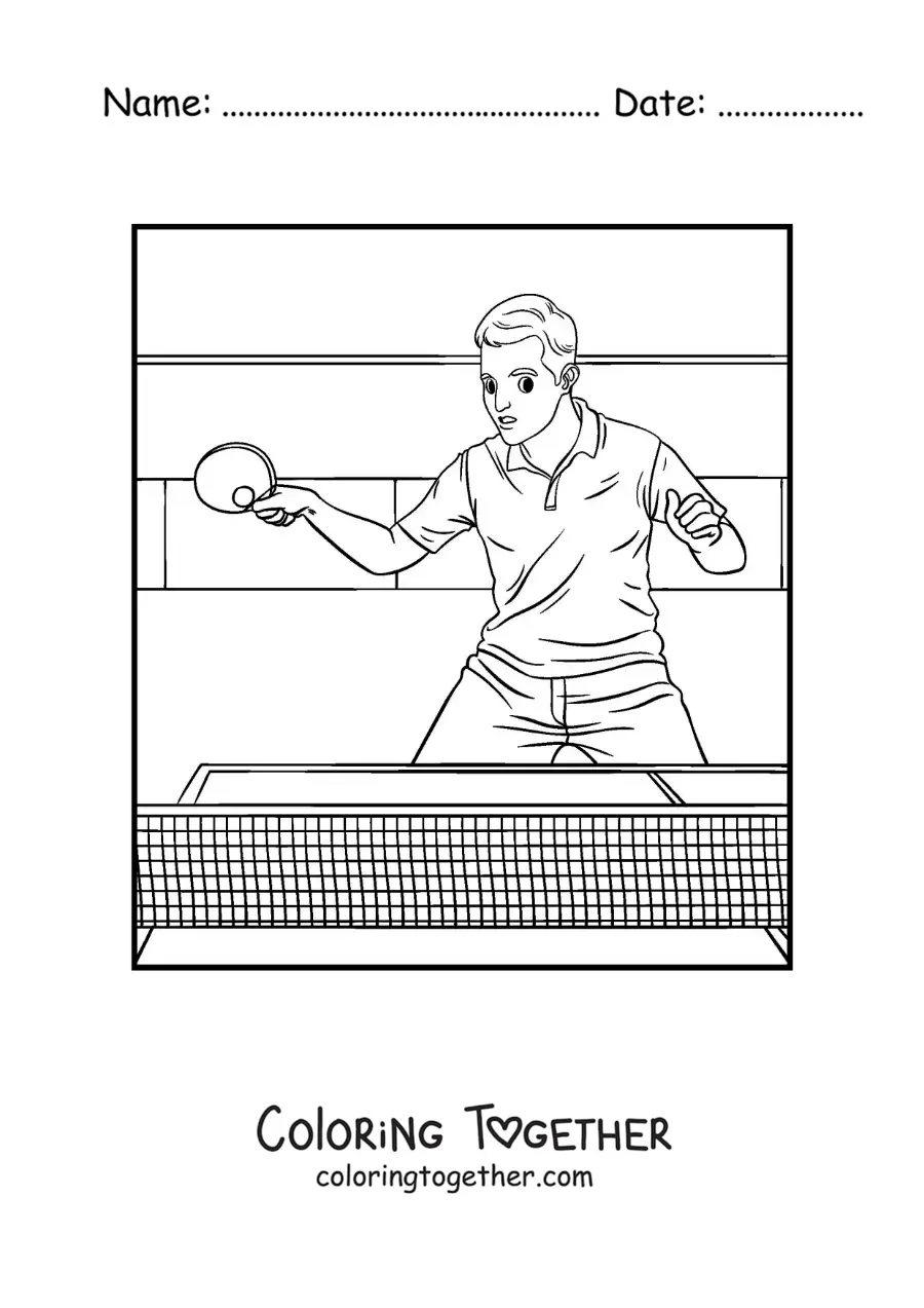 Coloring page of a boy playing ping pong