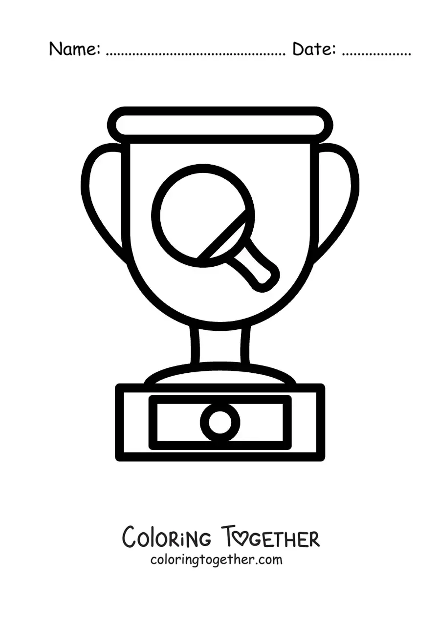 Coloring page of a ping pong trophy