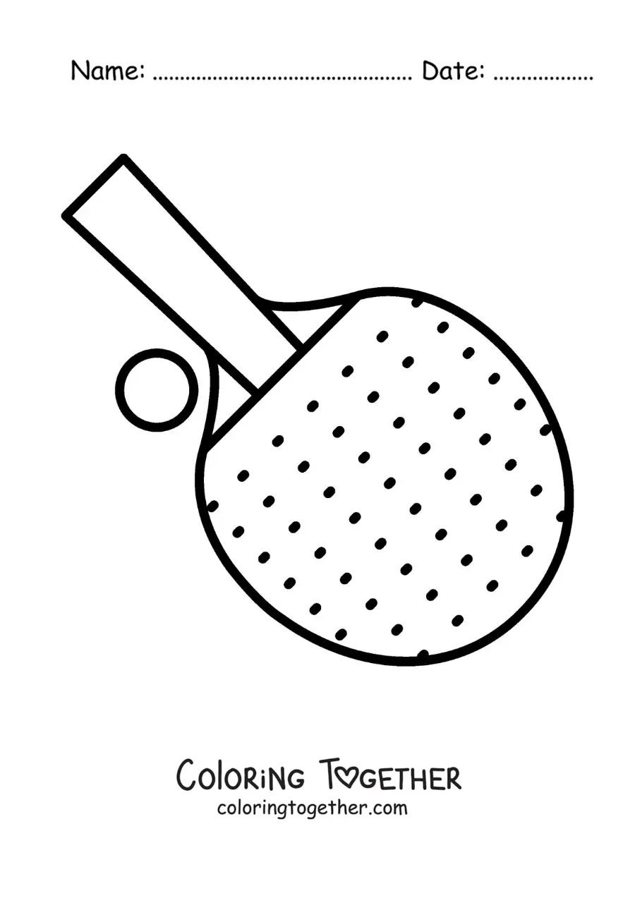 Coloring page of a table tennis racket and ball