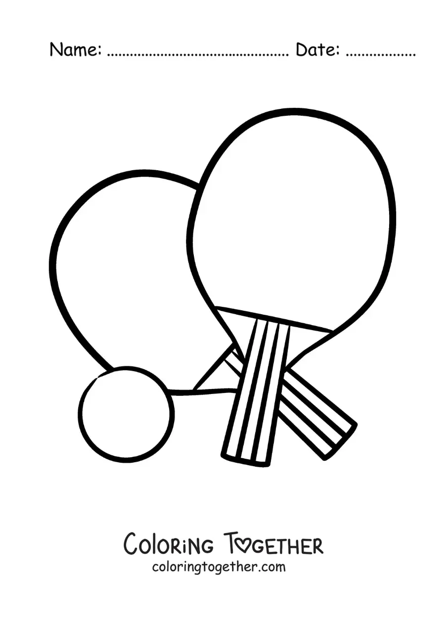 Coloring page of big ping pong paddles and ball