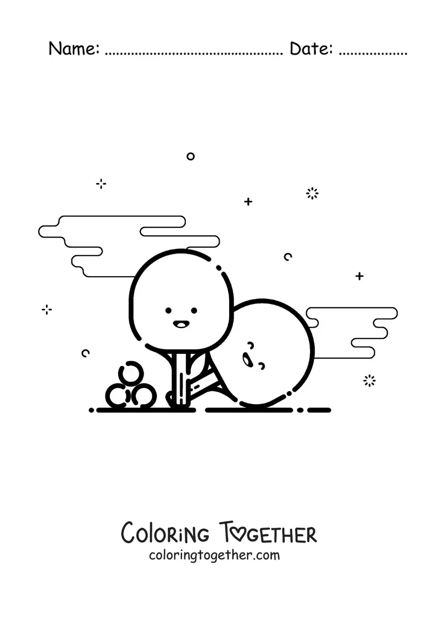 Coloring page of animated kawaii ping pong paddles