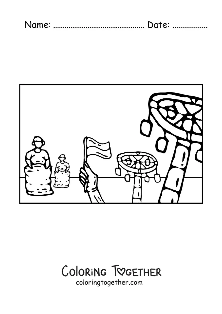 Coloring page of a sack race