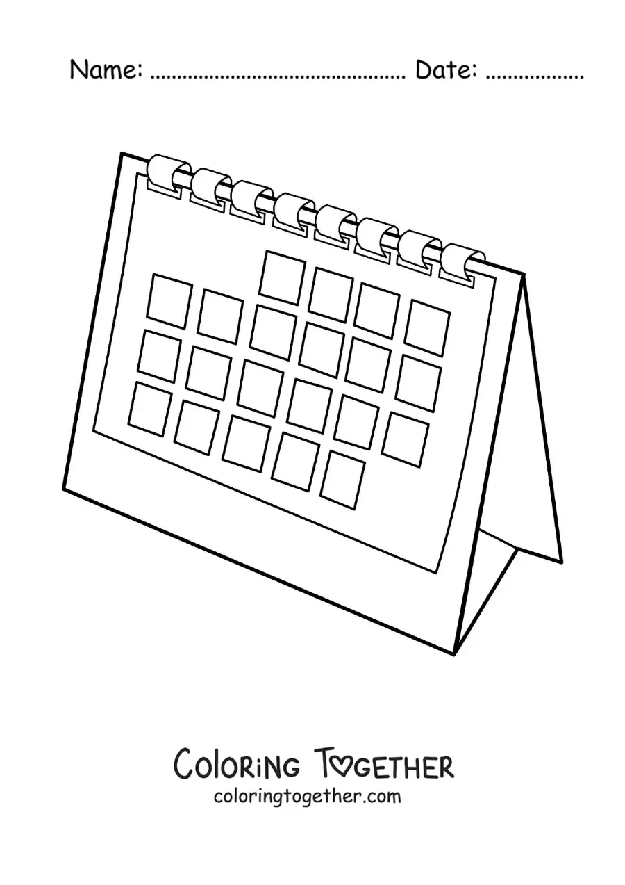 Coloring page of a desk calendar