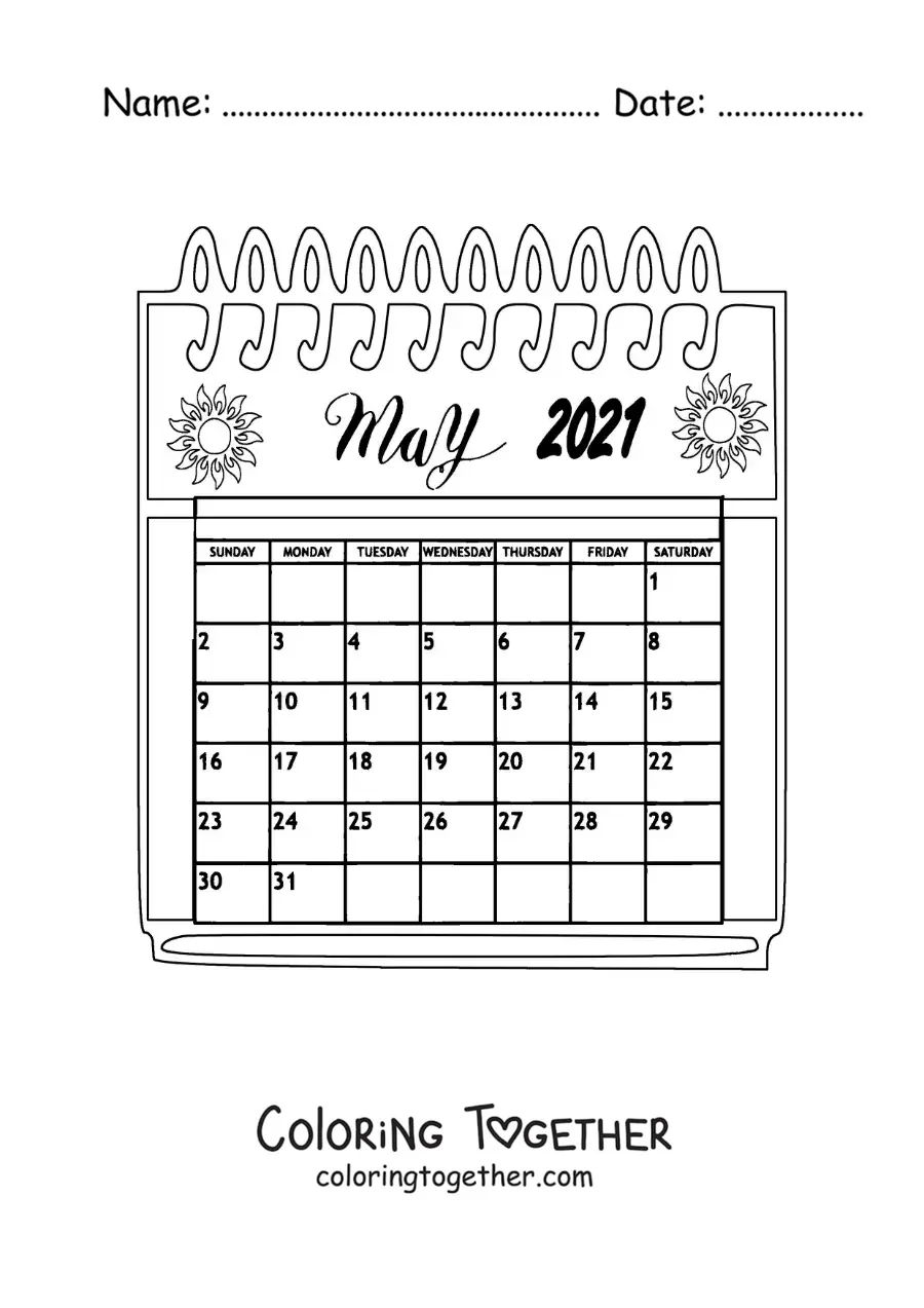 Coloring page of a May calendar