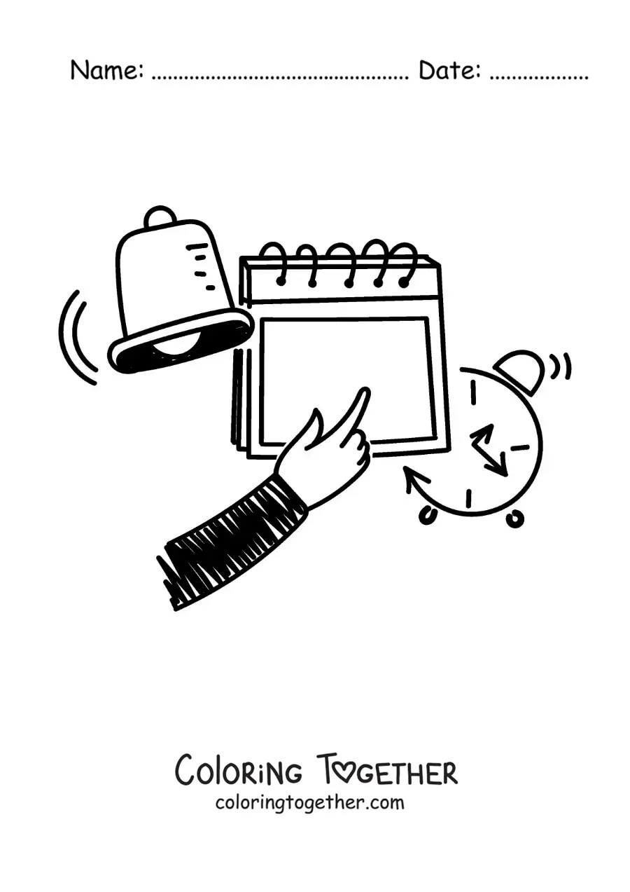 Coloring page of a cartoon of a calendar