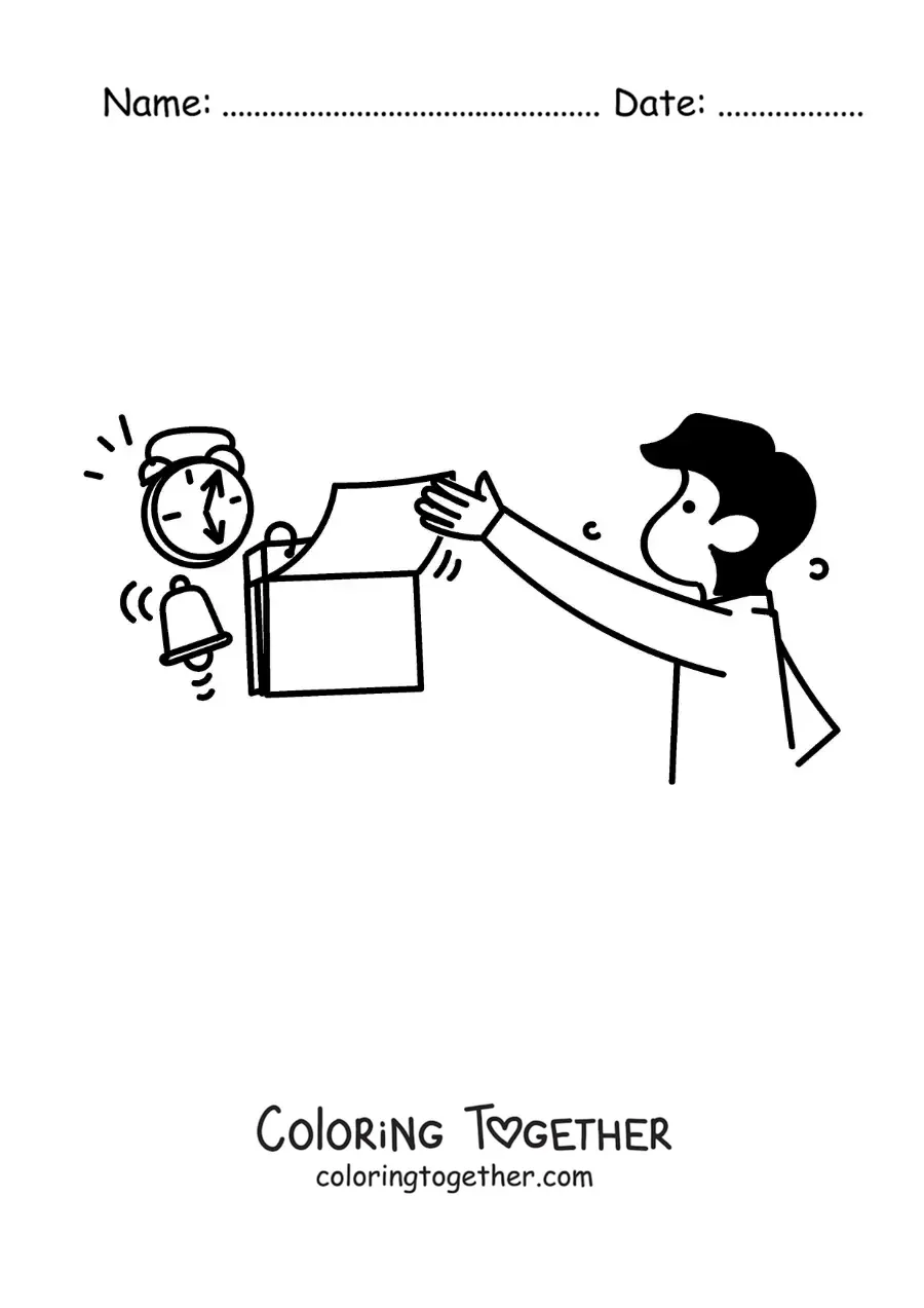Coloring page of a man looking at the calendar
