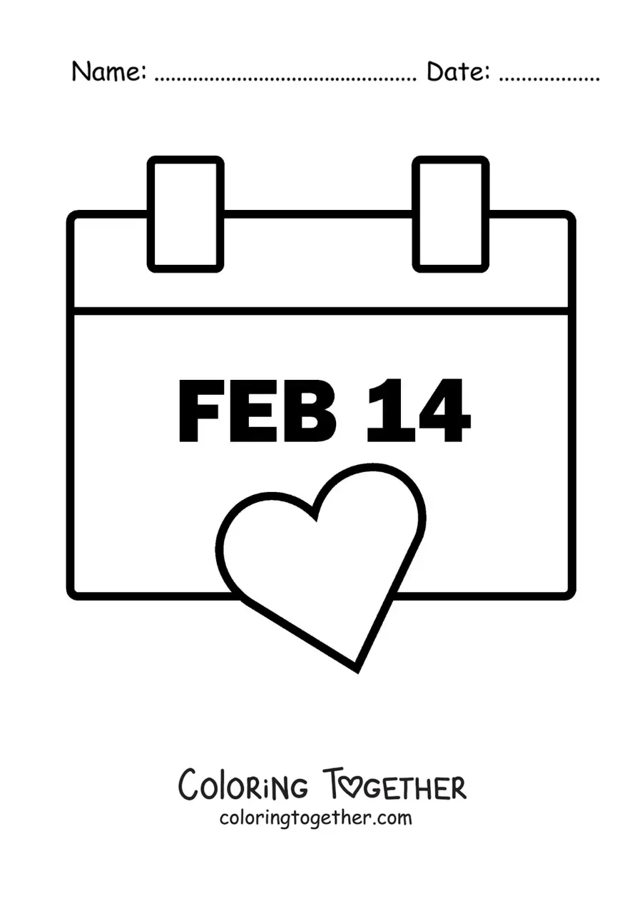 Coloring page of February 14 on a calendar