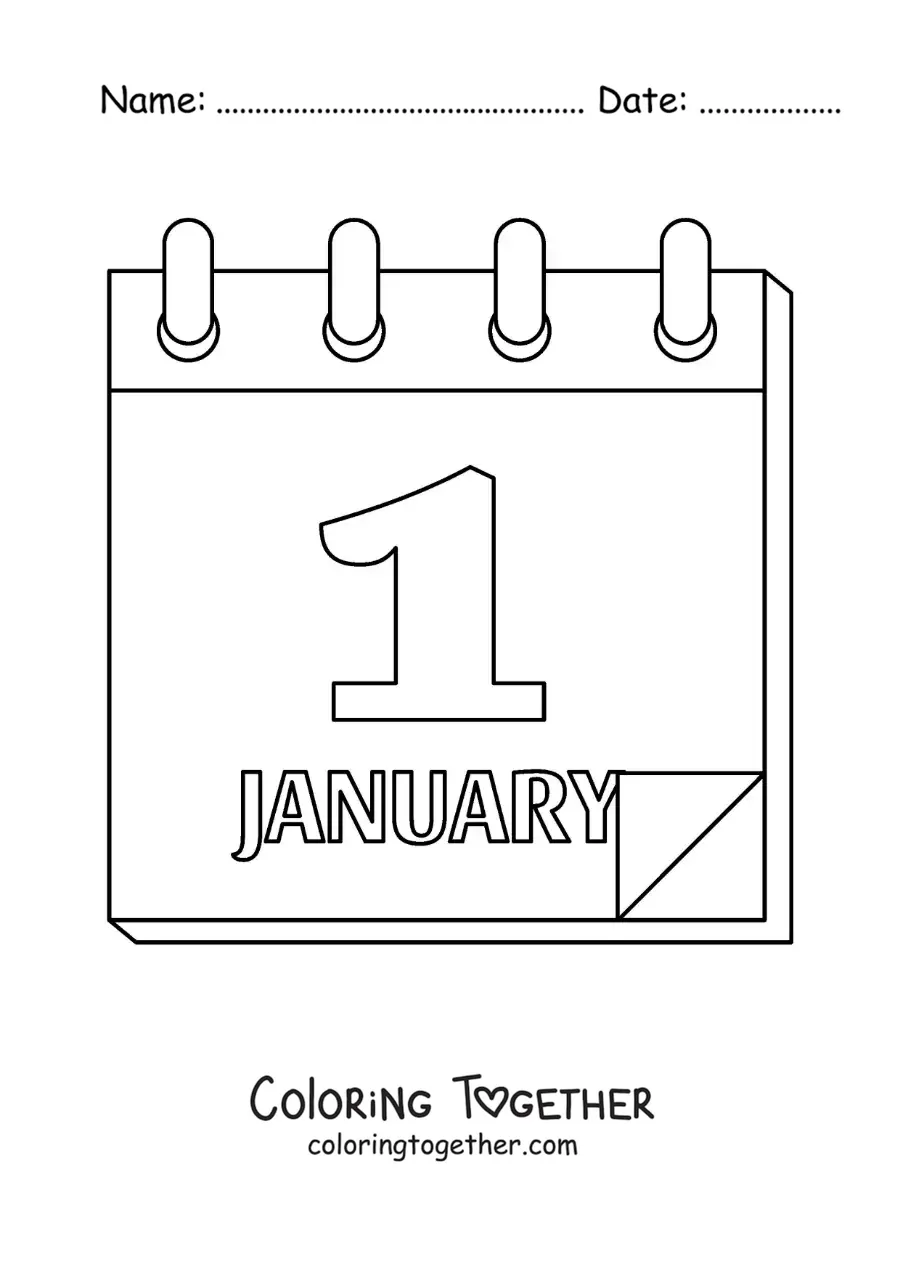 Coloring page of January 1 on the calendar