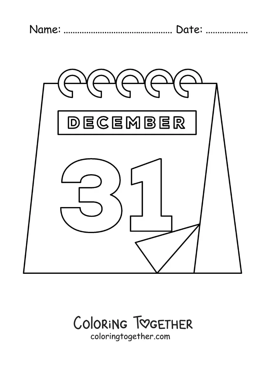 Coloring page of December 31 on the calendar