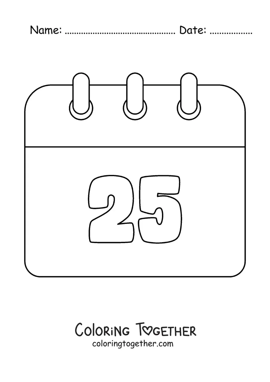 Coloring page of a calendar emoji
