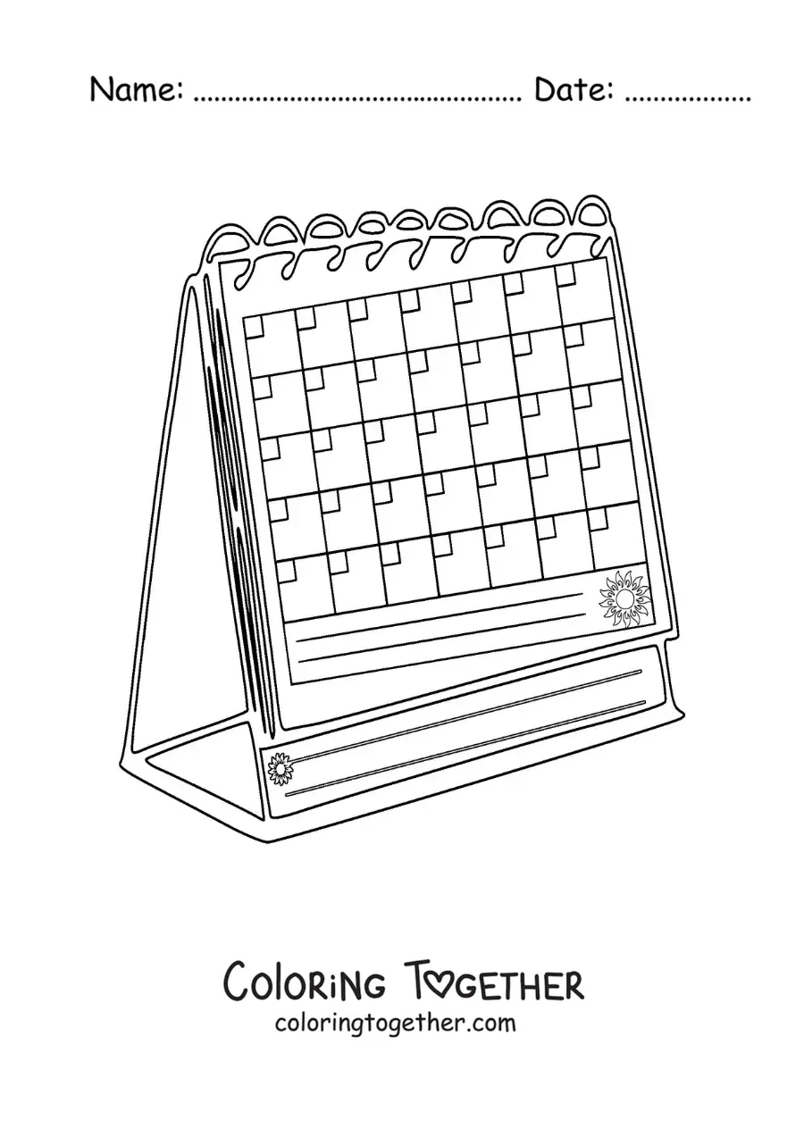 Coloring page of a table calendar